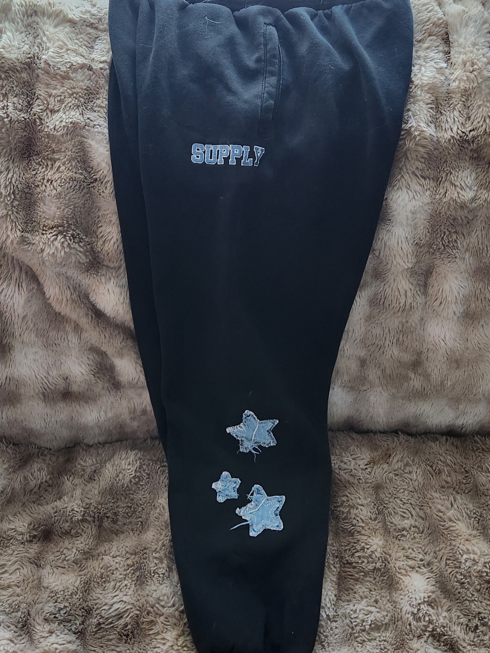 Kids Black Sweatpants with Logo and Star Patch Detail